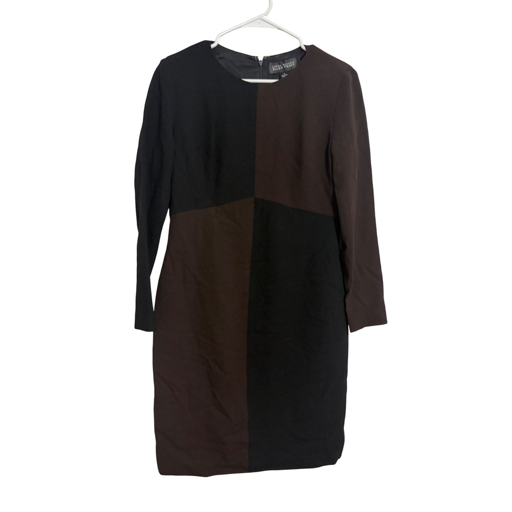 Linda Allard Ellen Tracy Wool Colorblock Sheath Dress Black Brown Vintage 4